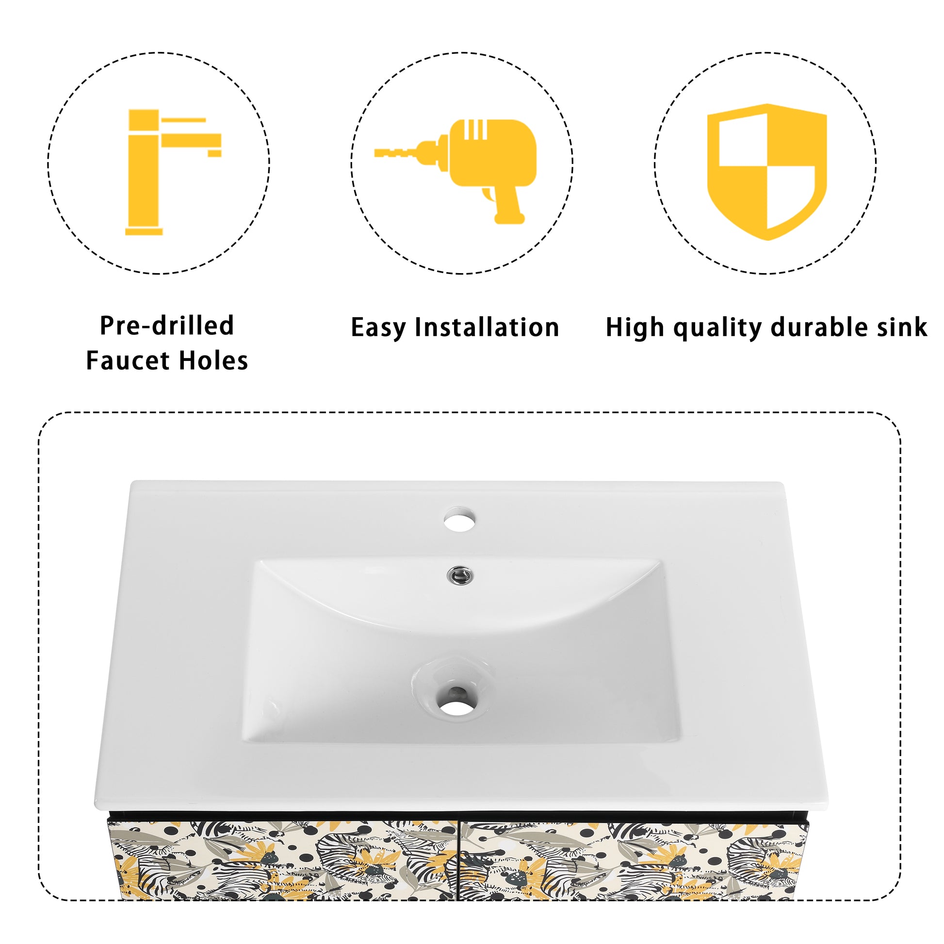 30'' Floating Wall Mounted Bathroom Vanity With Ceramics Sink & Soft Close Cabinet Door, Kd Package Black Bathroom Modern Plywood