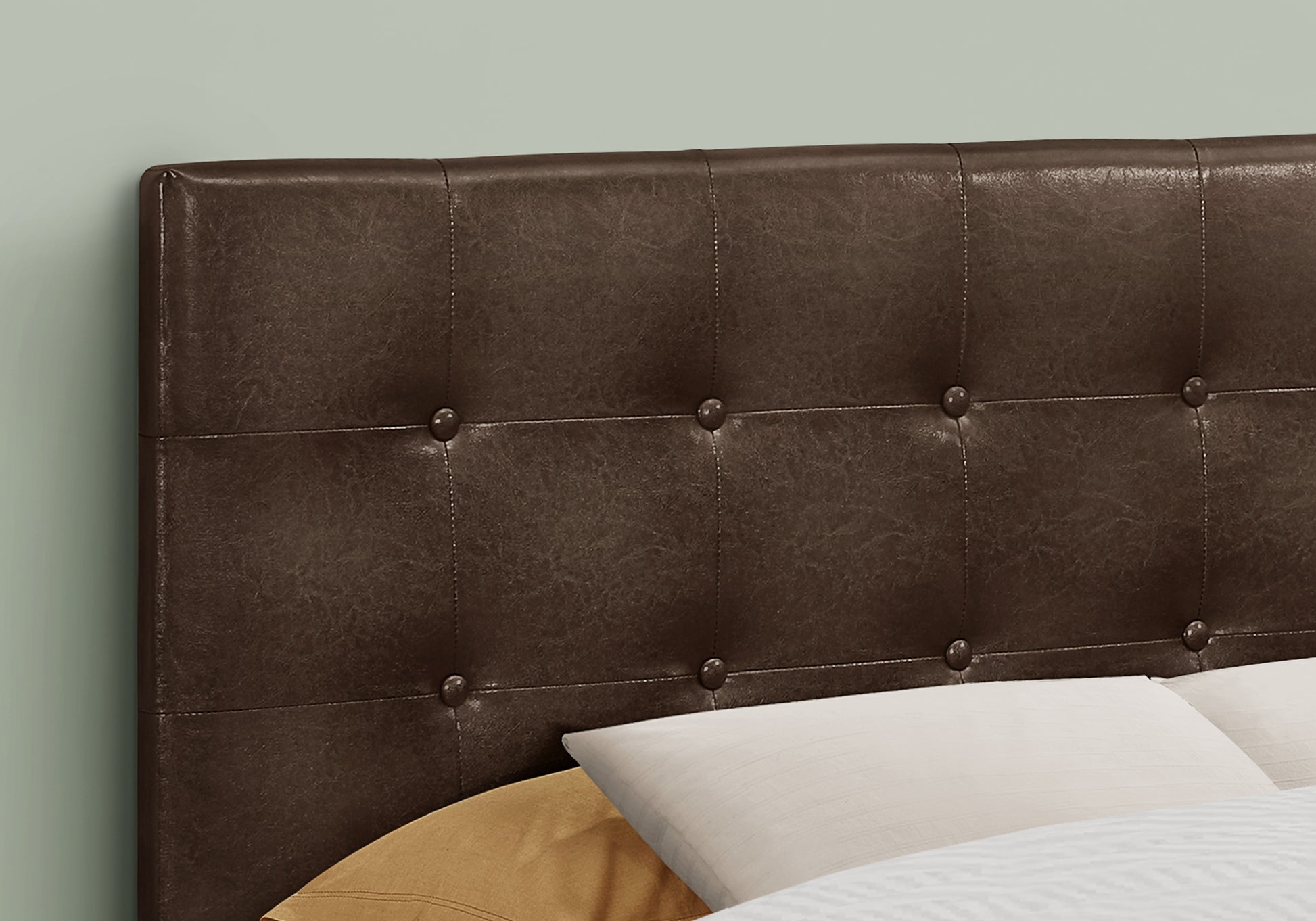 Bed, Headboard Only, Full Size, Bedroom, Upholstered, Brown Leather Look, Transitional Brown Foam Faux Leather