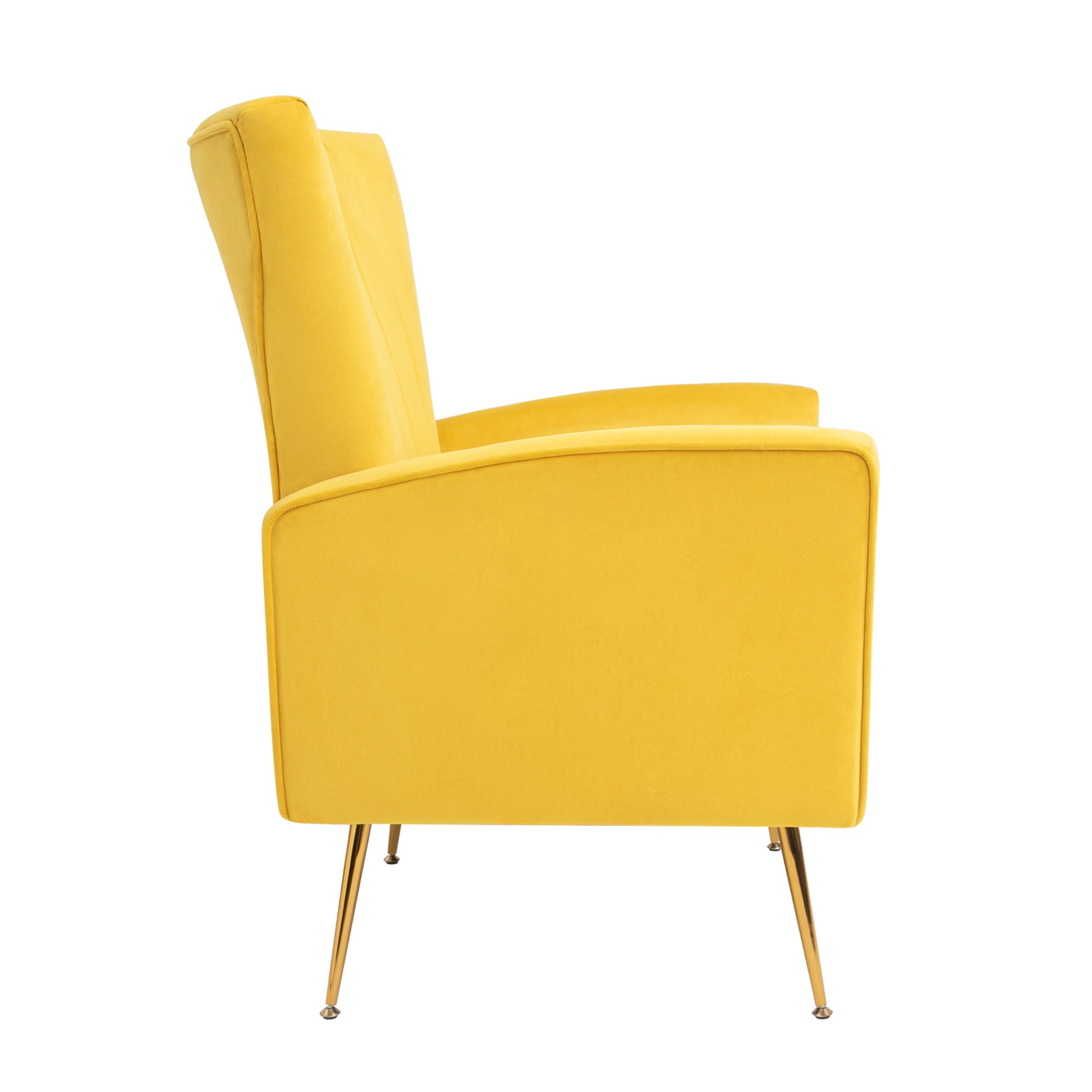 Velvet Accent Chair, Wingback Arm Chair With Gold Legs, Upholstered Single Sofa For Living Room Bedroom Yellow Velvet 1 Seat