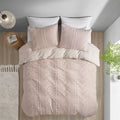 3 Piece Cotton Jacquard Duvet Cover Set Queen Pink Cotton
