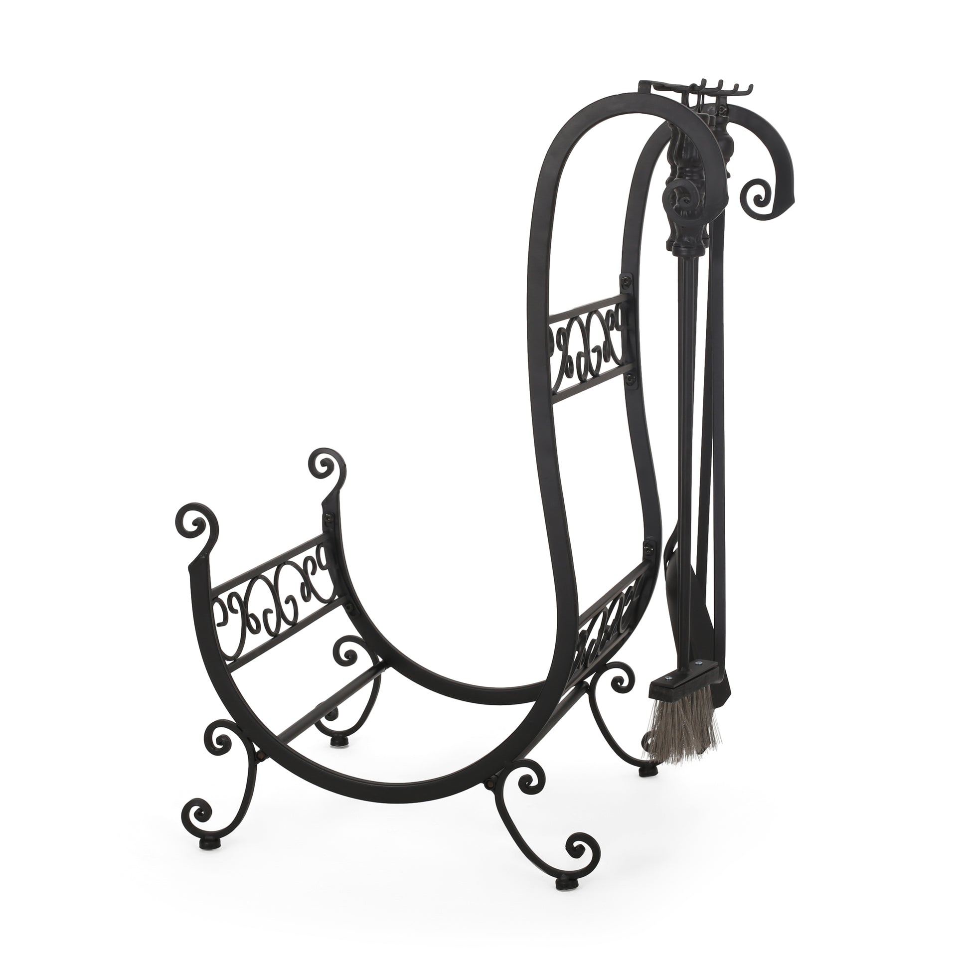 Log Rack And Tools Matt Black Iron