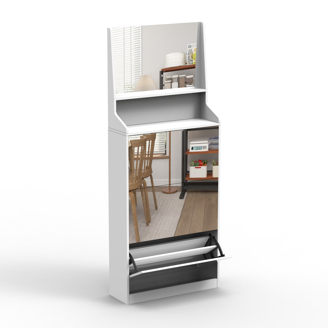 Shoe Cabinet With 3 Mirrors,Shoe Storage Cabinet For Entryway,Vertical Shoe Cabinet For Front Door Entrance,Outdoor,Bedroom,White Finish Vertical White Primary Living Space Glass Doors Mdf