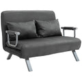 Homcom Convertible Sofa Bed Sleeper Chair, 5 Position Adjustable Backrest, Armchair Sleeper With Pillows, Leisure Chaise Lounge Couch, Gray Grey Steel 2 Seat