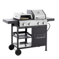 2 2 Multi Function Burner Gas Grill And Griddle Combo With Cover For Outdoor Cooking While Camping Or Tailgating Bbq,Frying,Pizza. Black And Silver Stainless Steel