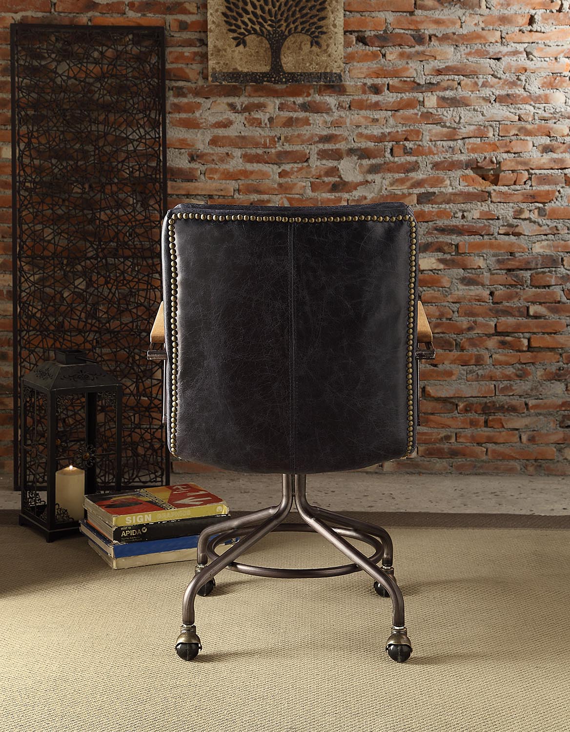 Vintage Blue Swivel Office Chair With Casters Solid Vintage Office Foam Vintage Office Chairs Tufted Back Casters Leather