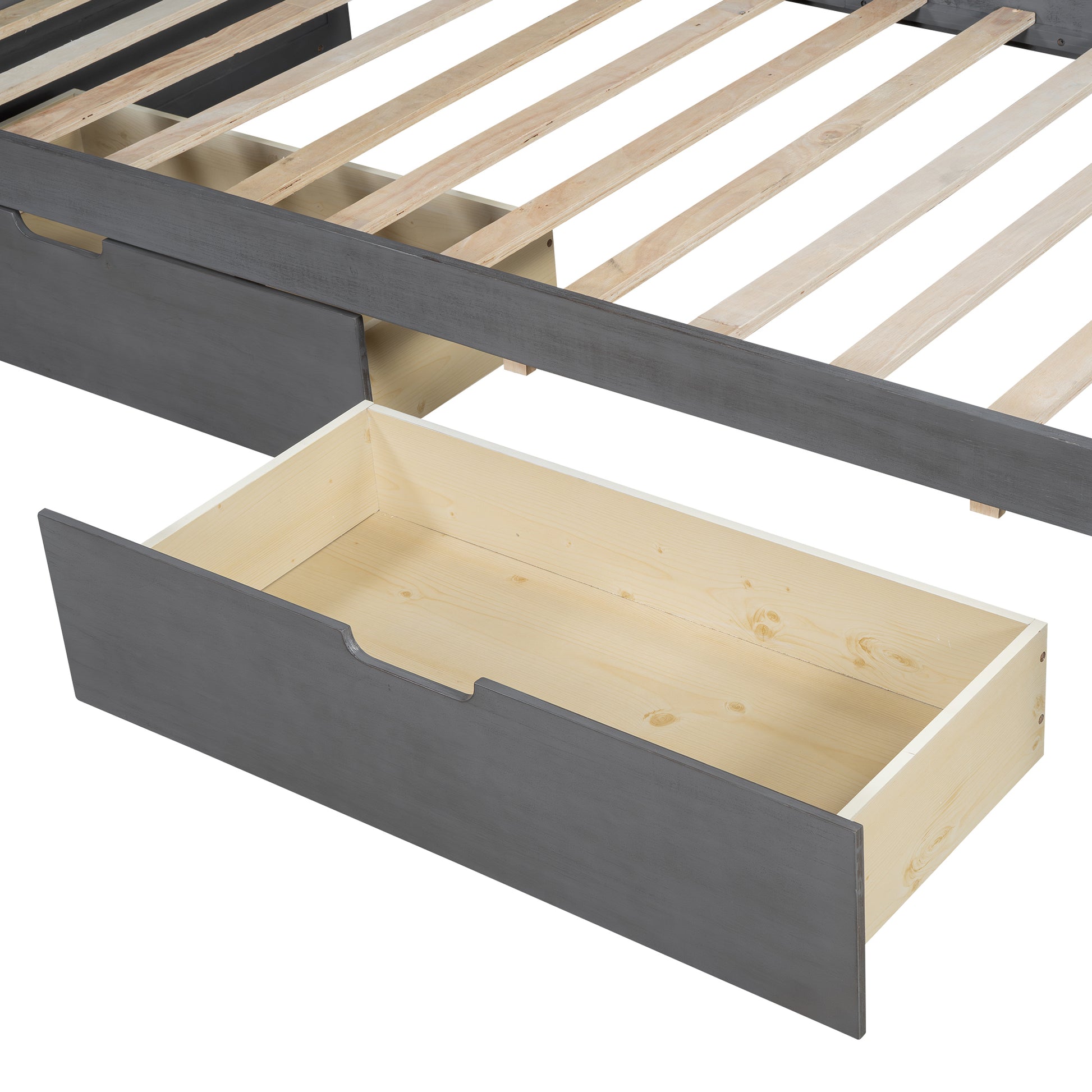 Twin Size Wood Daybed With 2 Drawers And Rustic Guardrail, Ancient Grey Expected Arrival Time: 8.28 Box Spring Not Required Twin Grey Wood Daybeds Solid Wood Mdf