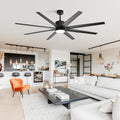 76 Inch With 18W Dimmable Led Light Remote Control 8 Solid Wood Blades Black For Living Room Black Metal & Wood