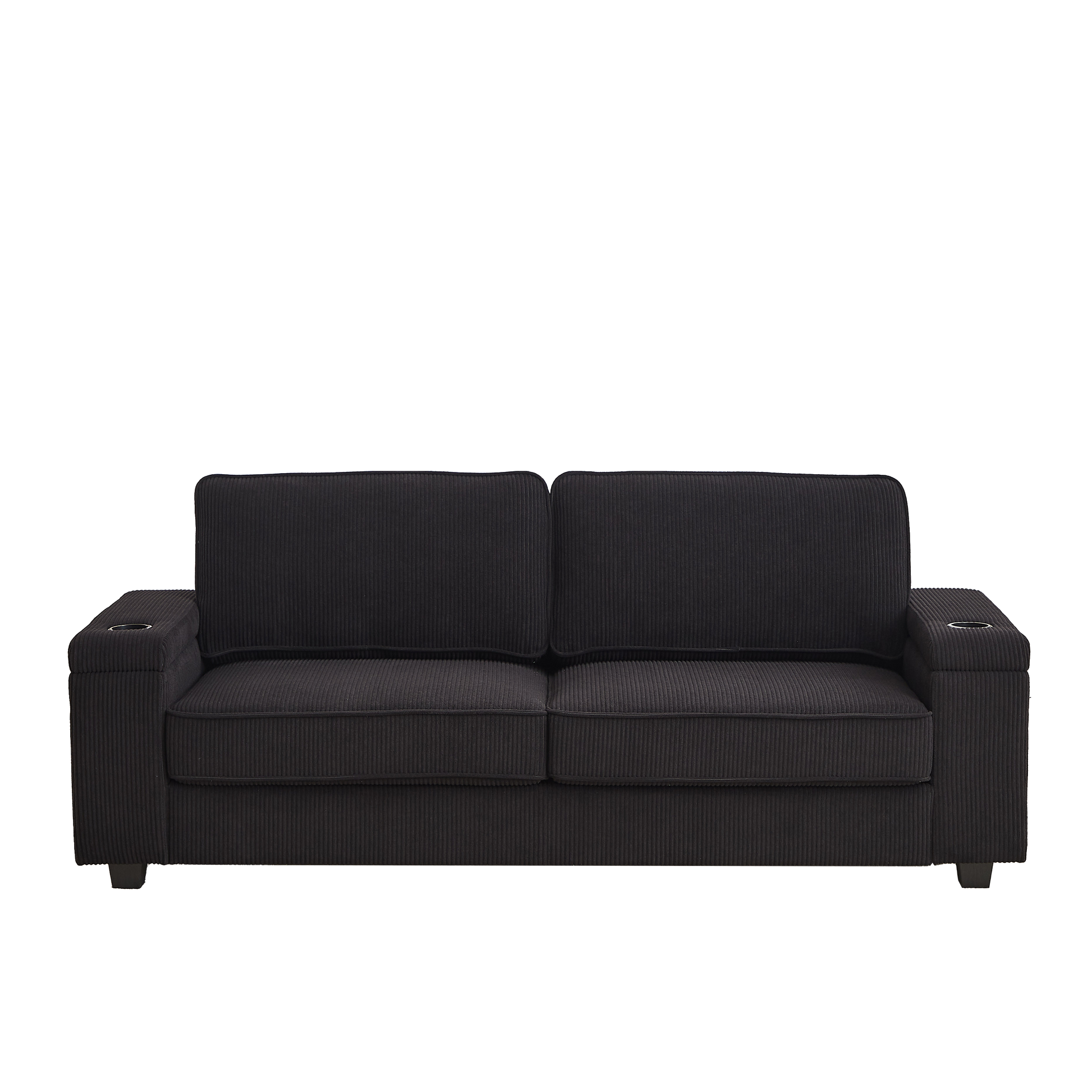 86.5 Inch Sofa Couch Deep Seat Sofa With Two Storage Spaces, T Pyce Charging Portsusb Charging Ports & 2 Cup ,Corduroy 3 Seater Couch, Modern Sofas For Living Room Black Foam Corduroy 3 Seat