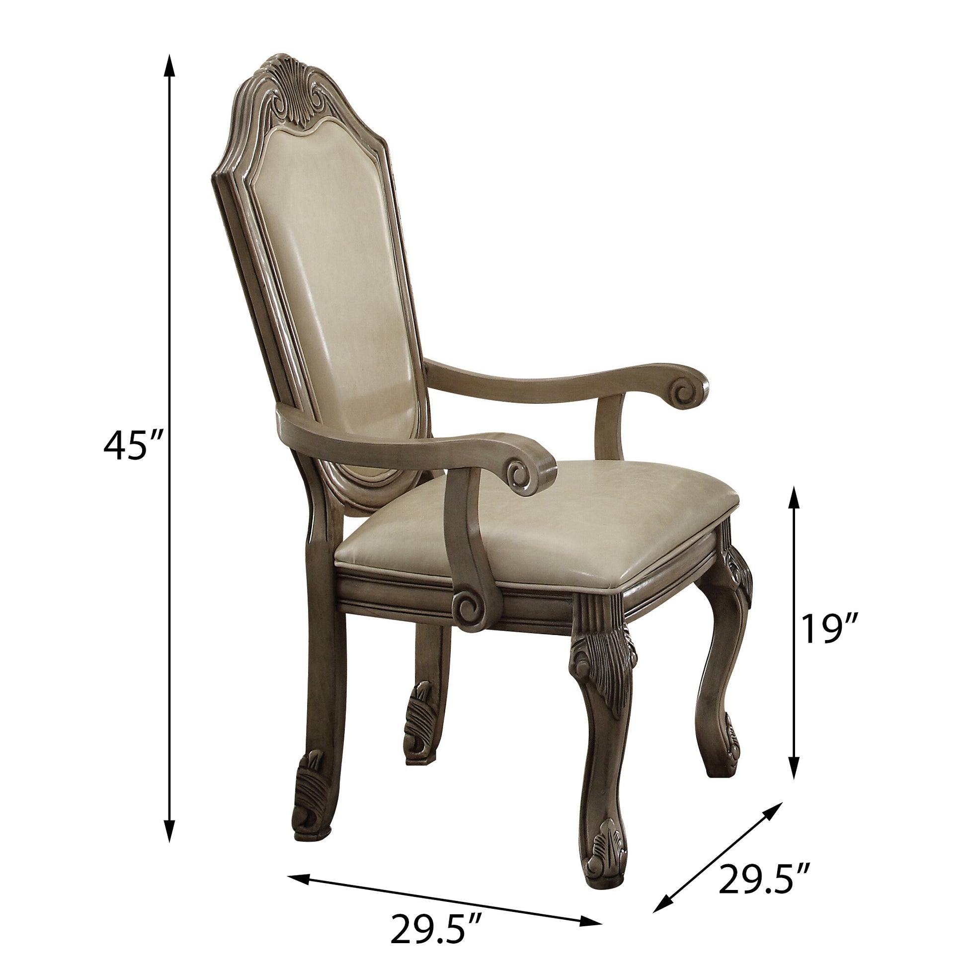 Antique White Solid Back Arm Chairs Set Of 2 Solid Antique White Dining Room Foam Luxury Arm Chair Solid Back Set Of 2 Foam Wood Fabric