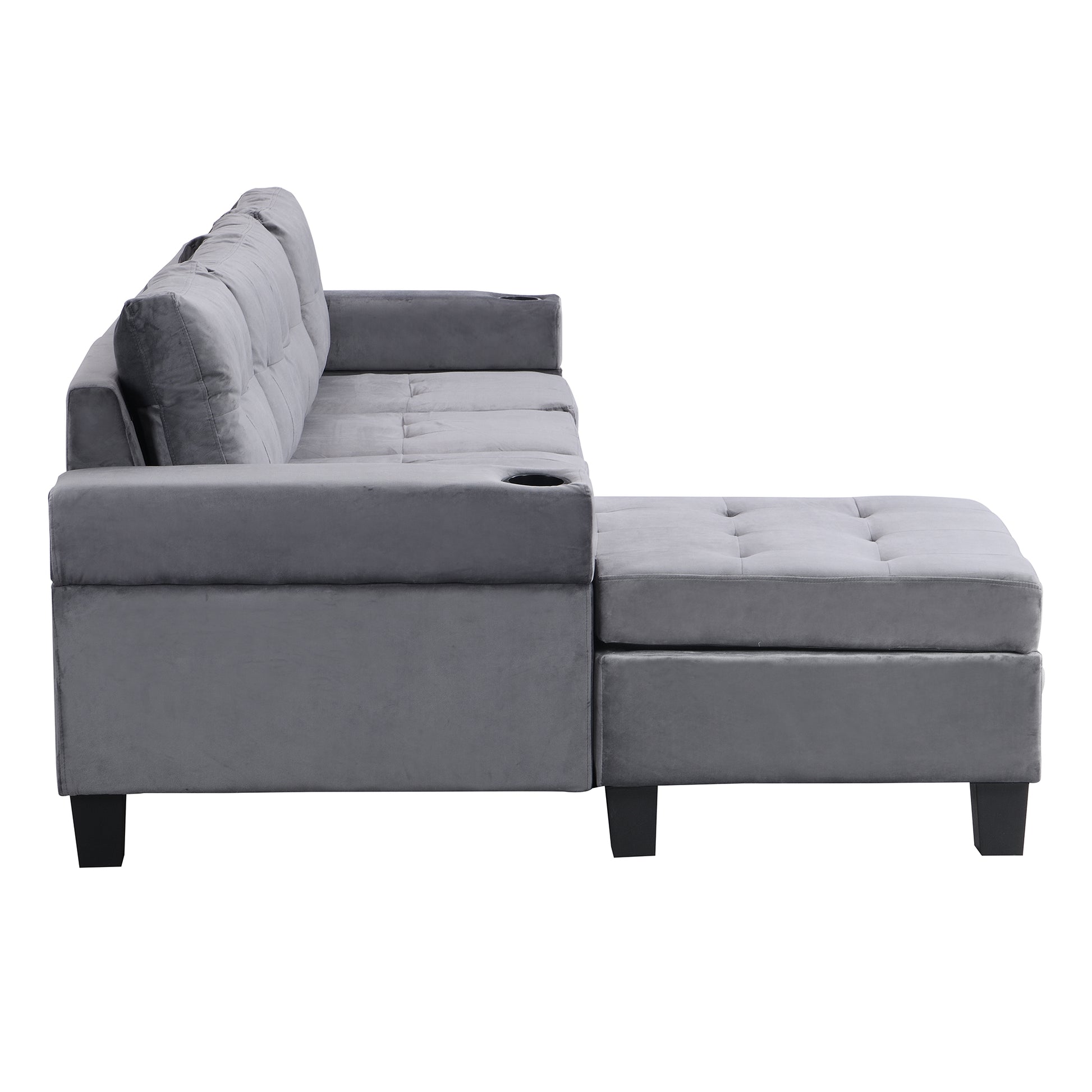 Sectional Sofa Set For Living Room With L Shape Chaise Lounge ,Cup Holder And Left Hand With Storage Chaise Modern 4 Seat Grey Grey Fabric 4 Seat