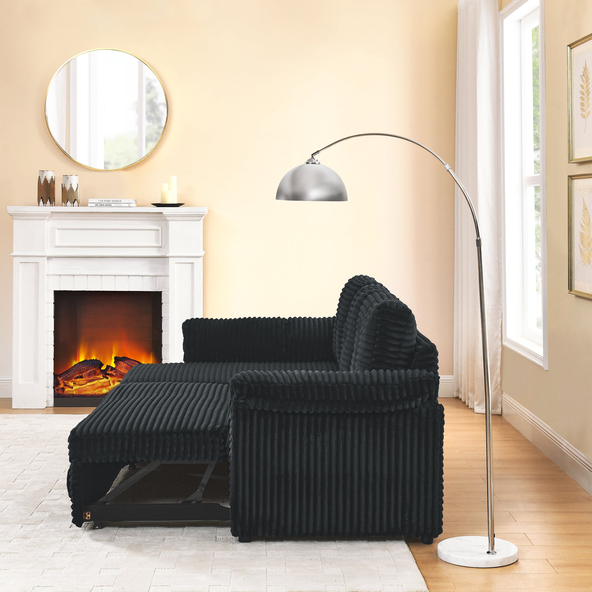 Corduroy Tufted Upholstered Sleeper Sectional Sofa, L Shaped Modular Convertible Sofa With Reversible Storage Chaise, Pull Out Sleep Couch Bed And Reclining Backrest Perfect For Living Space, Black Full Black Corduroy