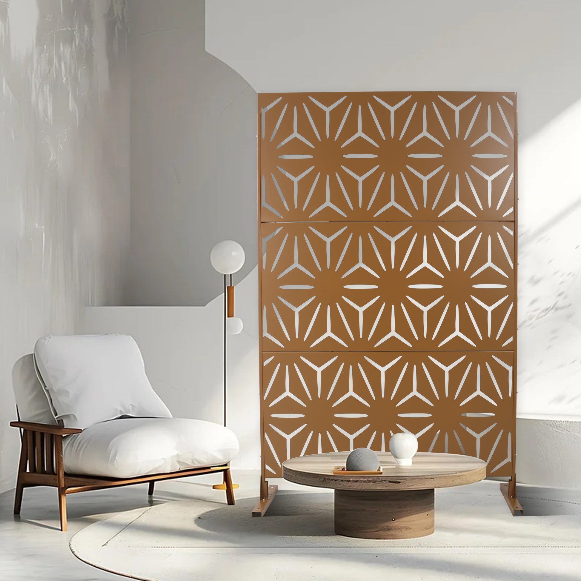 Outdoor & Indoor Privacy Screen Metal Privacy Screen 76" H 48" W, Freestanding Decorative Privacy Screen For Deck Balcony Patio, Privacy Fence Panels For Outside Lawn Garden Ps104 Brown Brown Steel