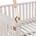 Patio Minimalist Twin Size Garden Swing Bed Wood Porch Swing With Ropes For Backyard, Safe Sloped Design, White White Weather Resistant Frame Garden & Outdoor Minimalist 2 Person Seating Group