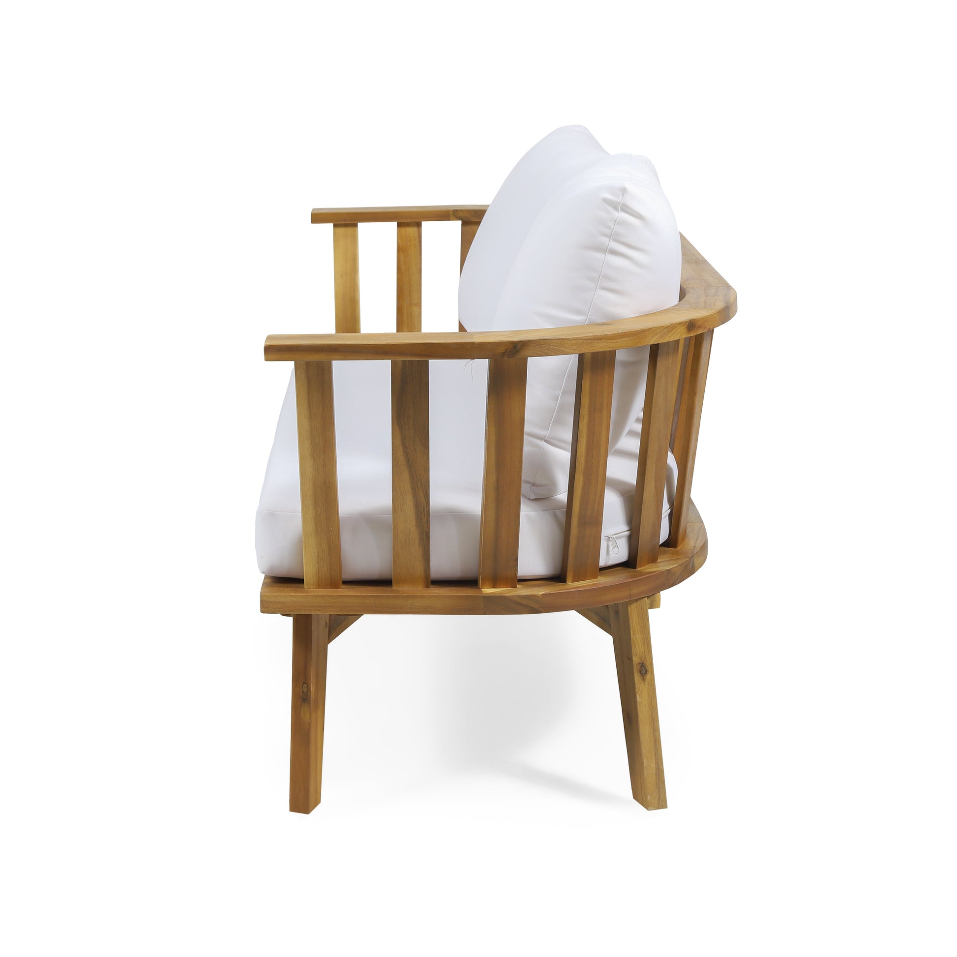 Outdoor Wooden Loveseat With Cushions White Teak 55.50" W X 27.00" D X 25.50" H Yes Teak Foam Acacia Wood