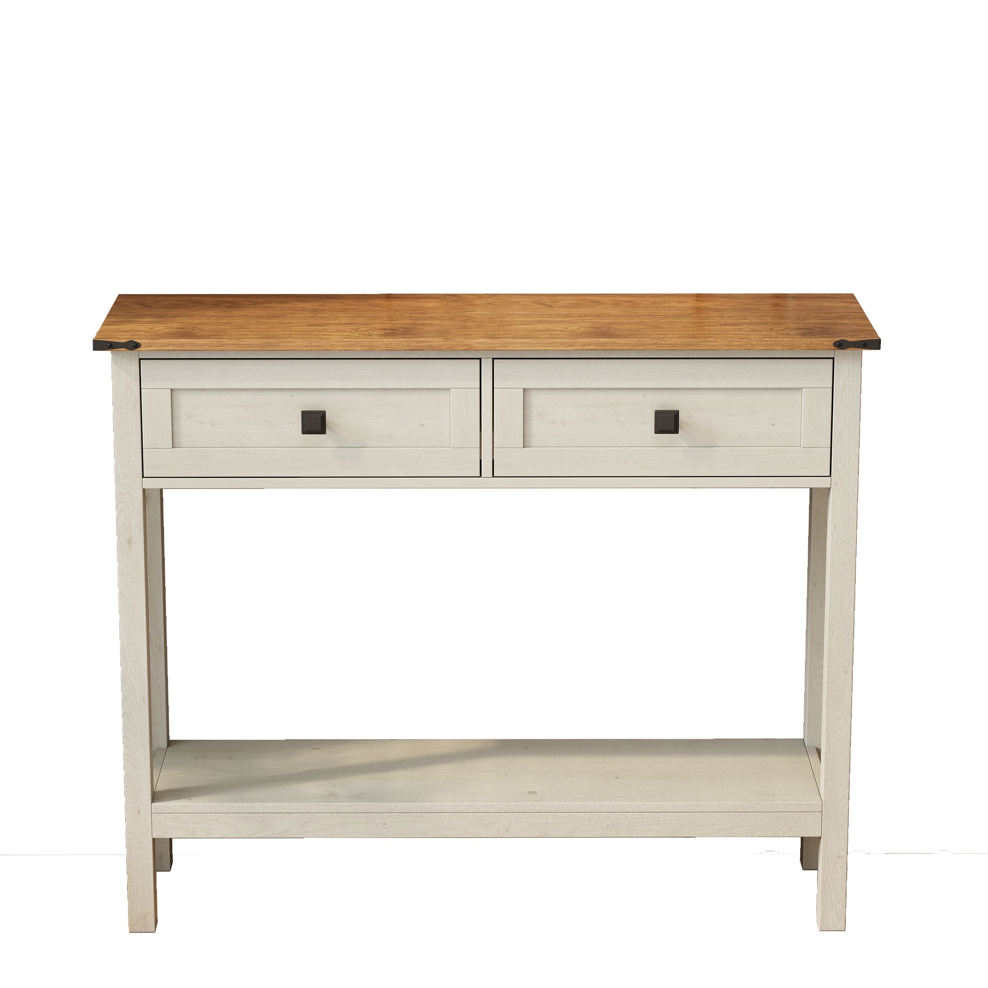 Farmhouse Style Console Table With 2 Drawer And Bottom Storage Shelf For Entryway, Rustic Side Table With Storage Drawer And Shelf For Living Room, Hallway Antique White Primary Living Space Farmhouse,Rustic Freestanding Drawers Console Tables