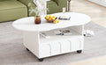 Flexible Cream Style Coffee Table With 2 Brake Wheels, Cloud Top Side Table With Drawer, Irregular Center Table With Large Storage For Living Room, White, 39.37''X 23.6'' White Particle Board