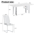 Table And Chair Set, Modern And Minimalist Dining Table. Imitation Marble Glass Sticker Desktop, Stainless Steel Legs, Stable And Beautiful. Comfortable Pu Seats. Dt 69 White Silver Glass