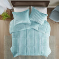 Faux Fur Comforter Mini Set Queen Teal Blue Polyester
