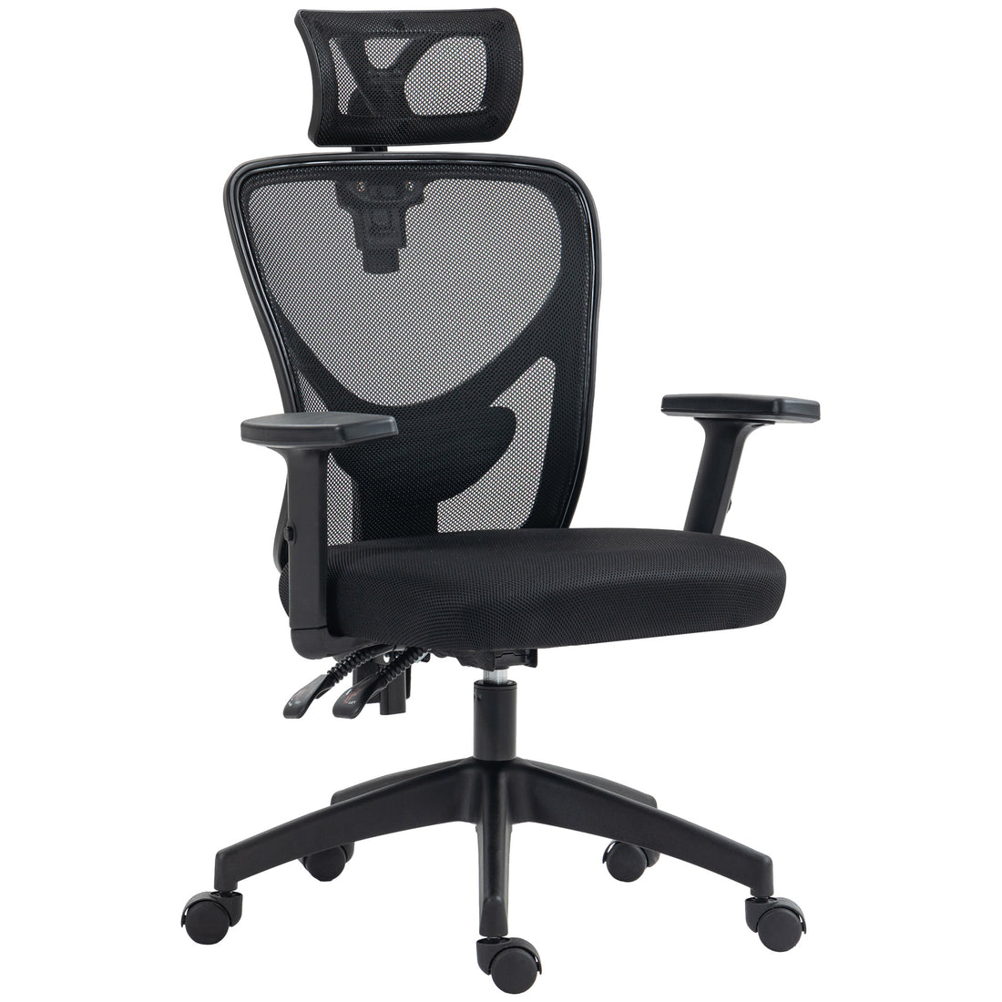 Vinsetto High Back Ergonomic Computer Home Office Chair, Mesh Task Chair With Lumbar Back Support, Reclining Function, Adjustable Headrest, Arms And Height, Black Black Polyester