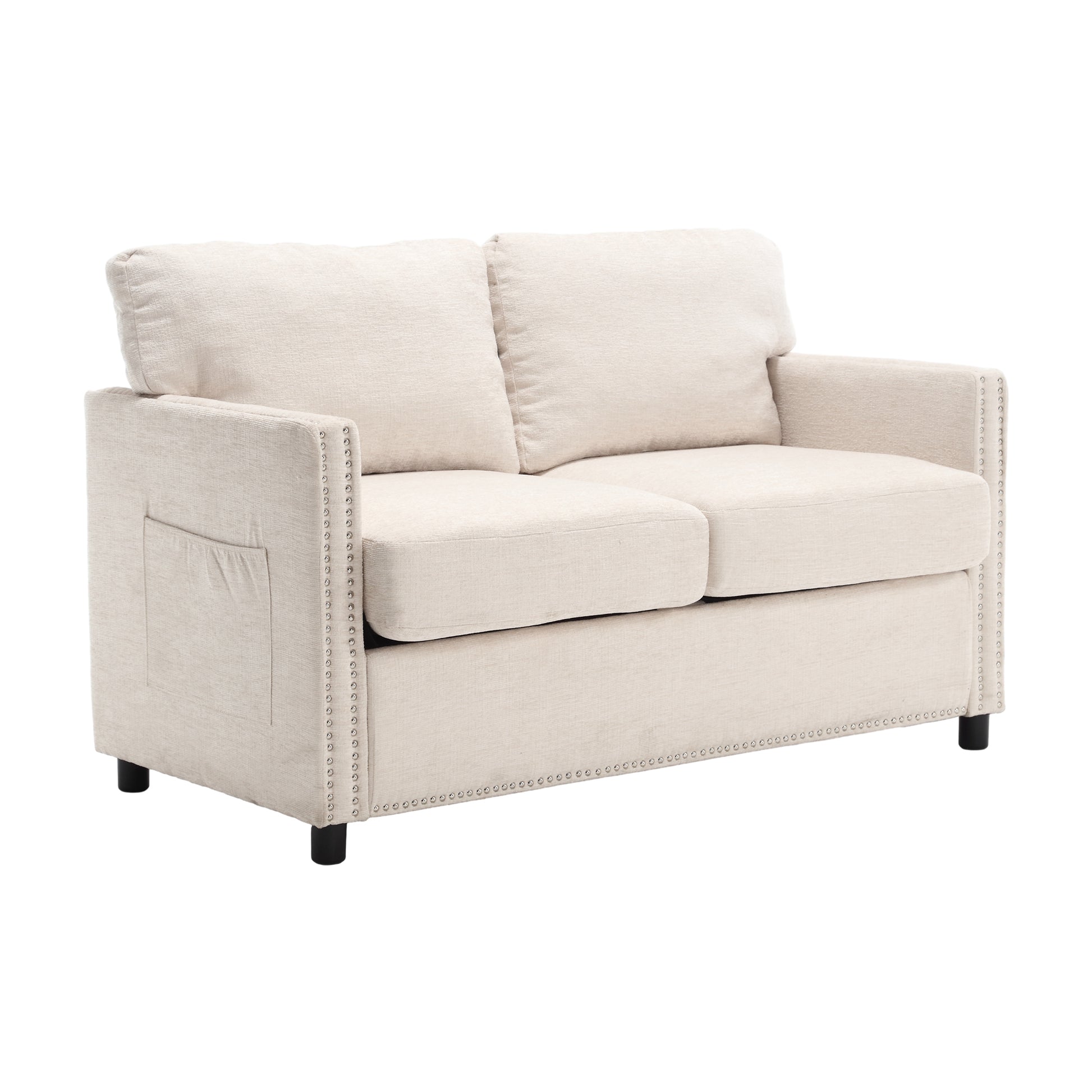 United Modern Chenille Fabric Loveseat, 2 Seat Upholstered Loveseat Sofa Modern Couch Beige Chenille 2 Seat