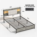 Queen Size Bed Frame With Led Light & Power Outlet, Platform Bed With Upholstered Headboard And Storage, Sturdy Metal Slats Support, No Box Spring Needed, Easy Assembly, Noise Free Box Spring Not Required Queen Ancient Oak Metal Bedroom Modern Bed Frame