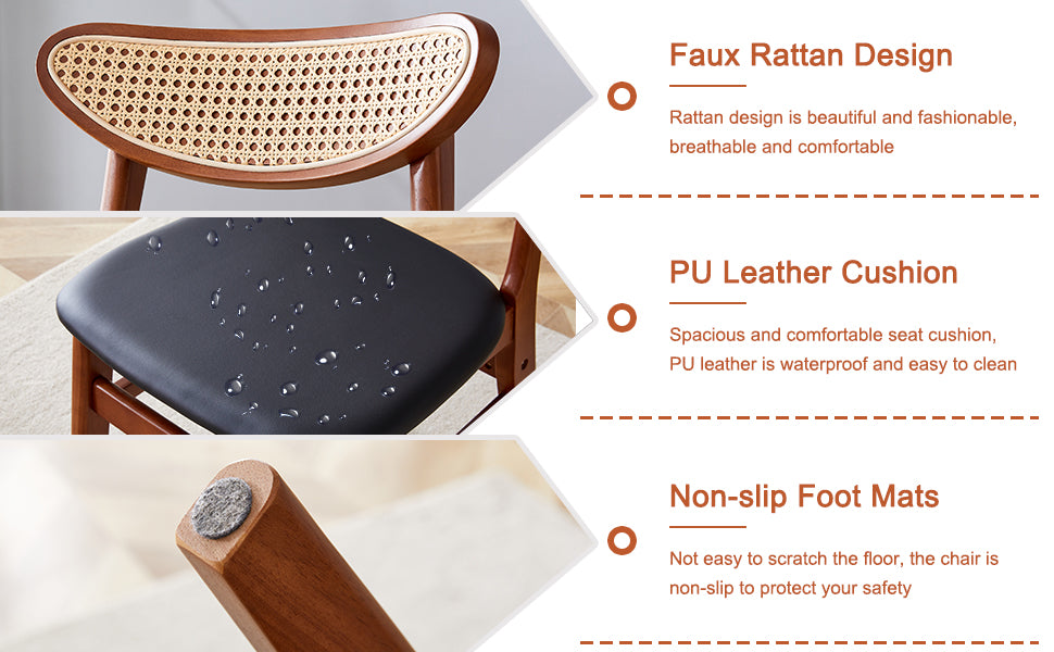 Table And Chair Set, Ancient Style Solid Wood Dining Table, Imitation Rattan Table Legs, Beautiful Simple Solid Wood Dining Chair, Perfect For Dinner, Meetings, Home And Office Decoration Walnut Rubber Wood