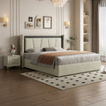 Queen Size, Cotton And Linen Fabric, Pneumatic Bed, With Storage Space Under The Bed, Stable Bed Structure,Light Gray Queen Light Gray Mdf Acacia