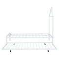 Twin Size Metal Platform Bed With Twin Size Trundle,House Shaped Headboard Design, White Twin White Metal