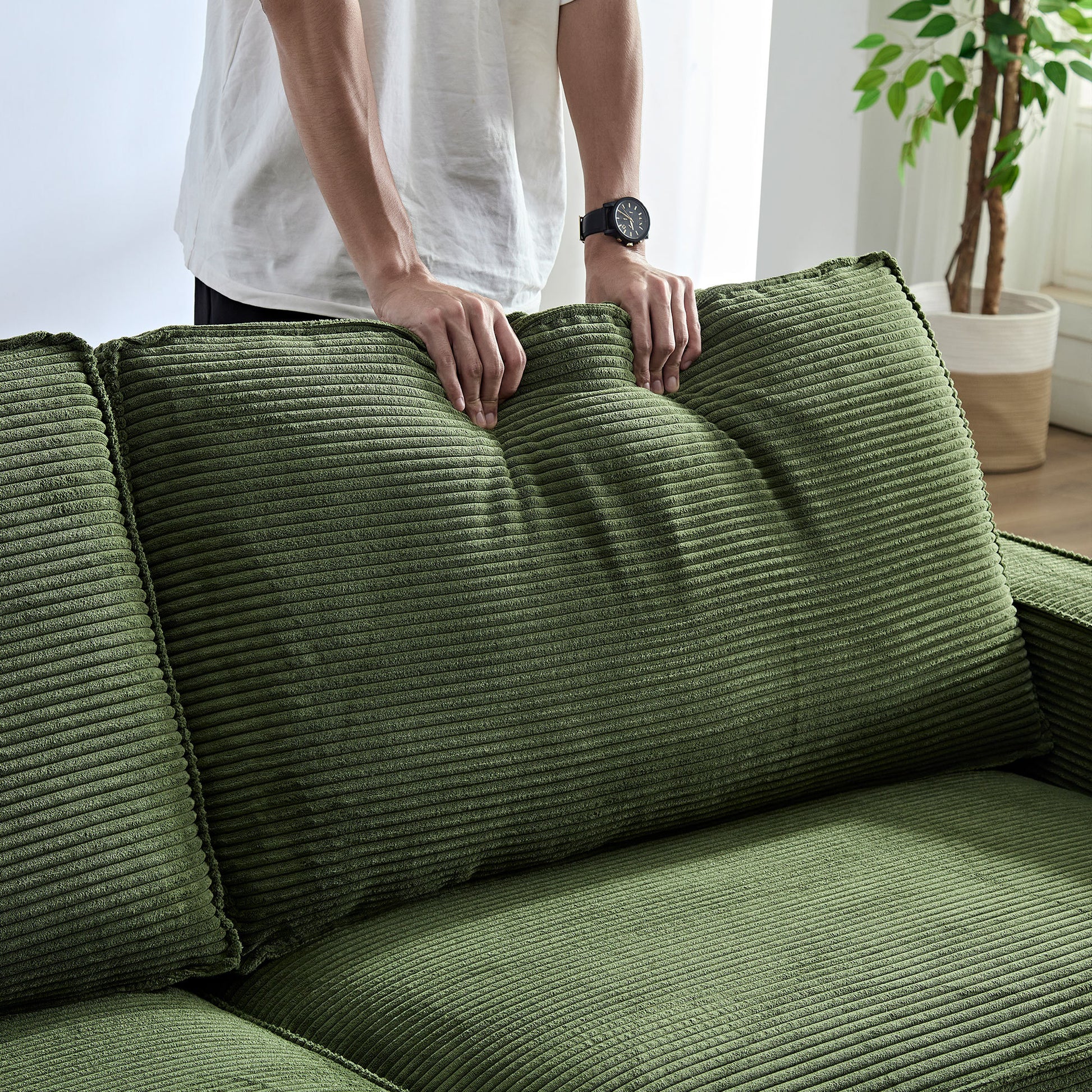 Corduroy Sofa, 87.4 Inch Modern Design Sofa With Cup Holder And Storage Bags, Deep Seat Sofa Couch,Comfy Couch For Living Room,Apartment,Green Green Corduroy 3 Seat