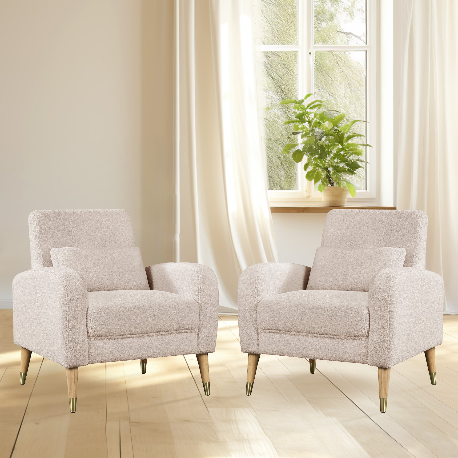 Mid Century Modern Accent Chair, Upholstered Armchair Living Room Chair, Comfy Single Sofa Chair With Metal Legs, Polyester Fabric Chair For Living Room Bedroom Camel Sherpa