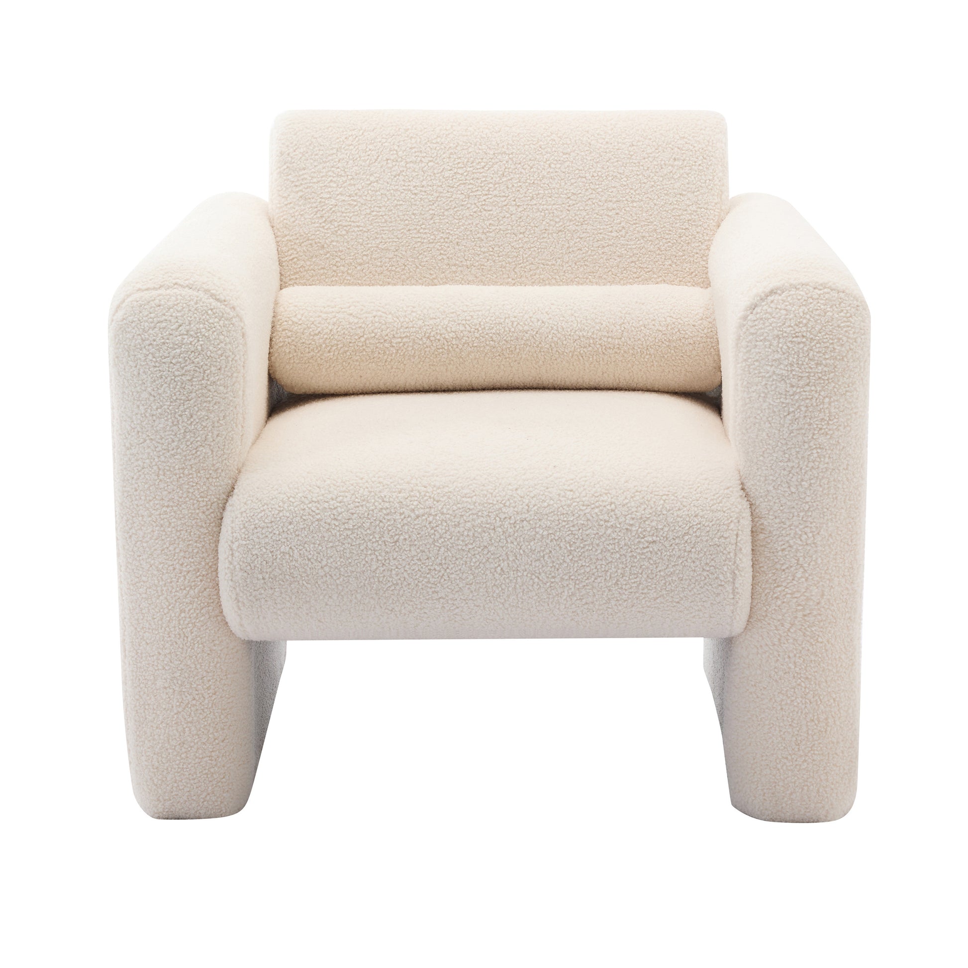 Modern Accent Chair Lambskin Sherpa Fabric Upholstered Comfy Reading Arm Chair Soft Padded Armchair With Back And Pillow For Living Room Bedroom Reception Waiting Room Office, Cream Cream Primary Living Space Upholstered