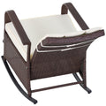 Outsunny Wicker Outdoor Rocking Chair, Patio Recliner With Adjustment Backrest, Pe Rattan Lounge Chair With Adjustable Footrest And Cushions For Garden, Backyard, Porch, Beige Brown Steel