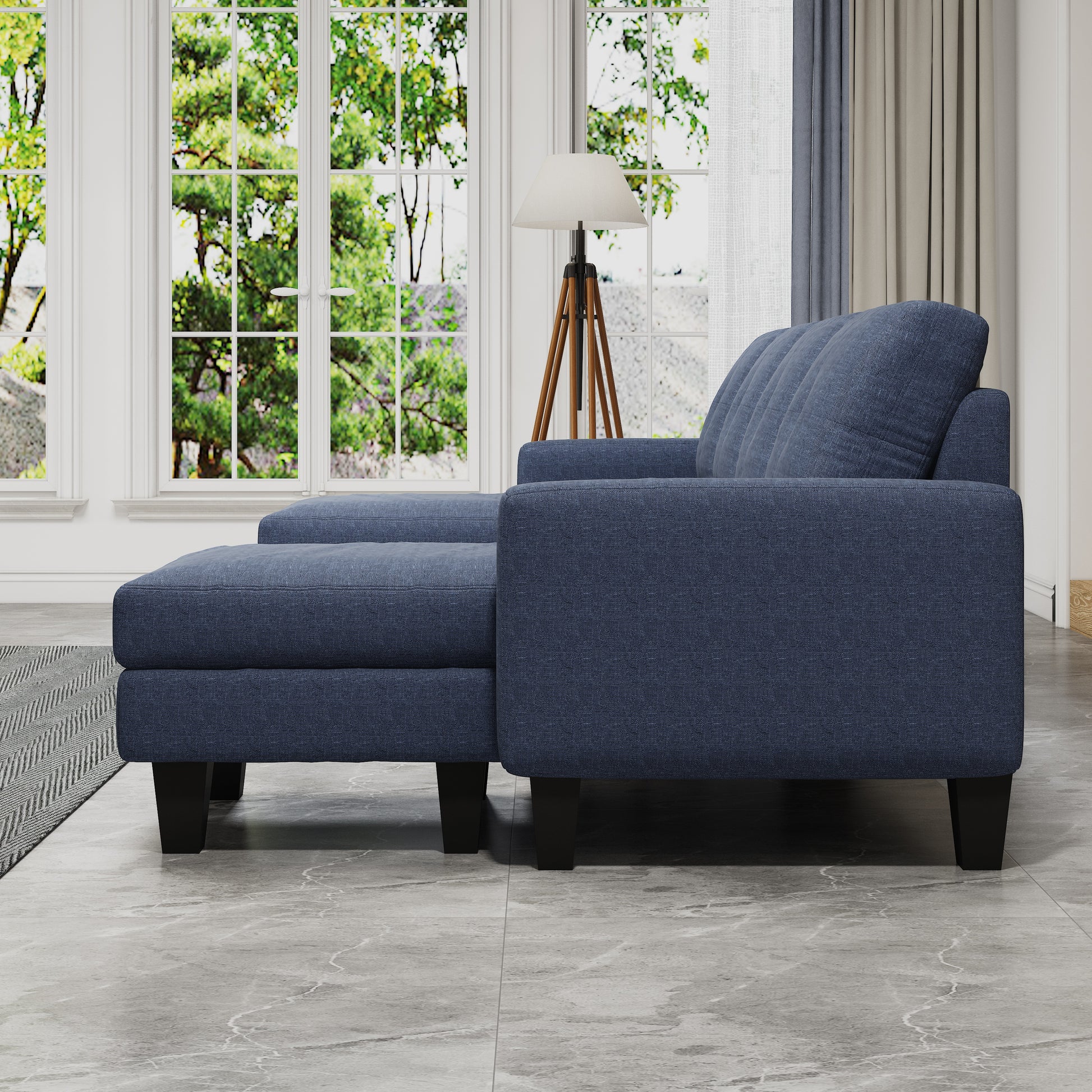 U Shaped Sofa Coch 4 Seat Sofa With Chaise Polyester Fabric For Living Room Apartment Office Blue Blue Primary Living Space Soft Eucalyptus Foam Linen 4 Seat