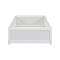 Twin Size Floor Platform Bed With Built In Book Storage Rack, Door,White Twin White American Design Pine
