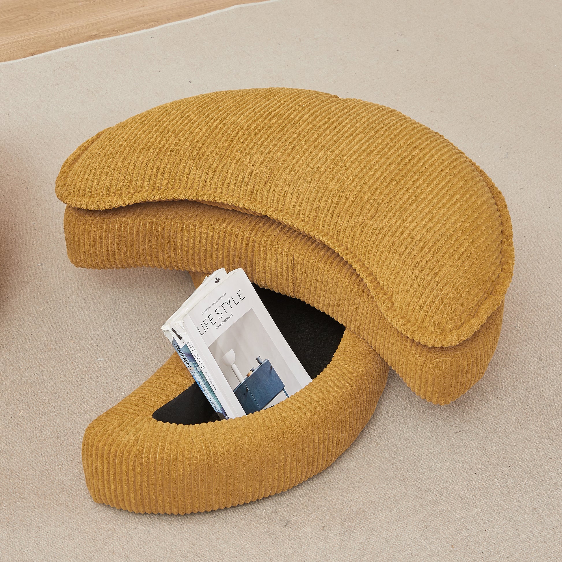 38"W Oversized Swivel Chair With Moon Storage Ottoman For Living Room, Modern Accent Round Loveseat Circle Swivel Barrel Chairs For Bedroom Cuddle Sofa Chair Lounger Armchair, 4 Pillows,Corduroy Yellow Foam Corduroy 1 Seat