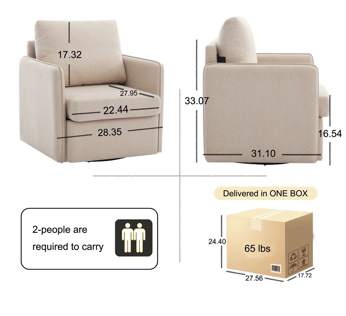 Swivel Accent Chair, Comfy Single Sofa Chair With Storage, Modern Arm Chair For Living Room, Fabric Swivel Armchair With Metal Base Beige Beige Brown Linen