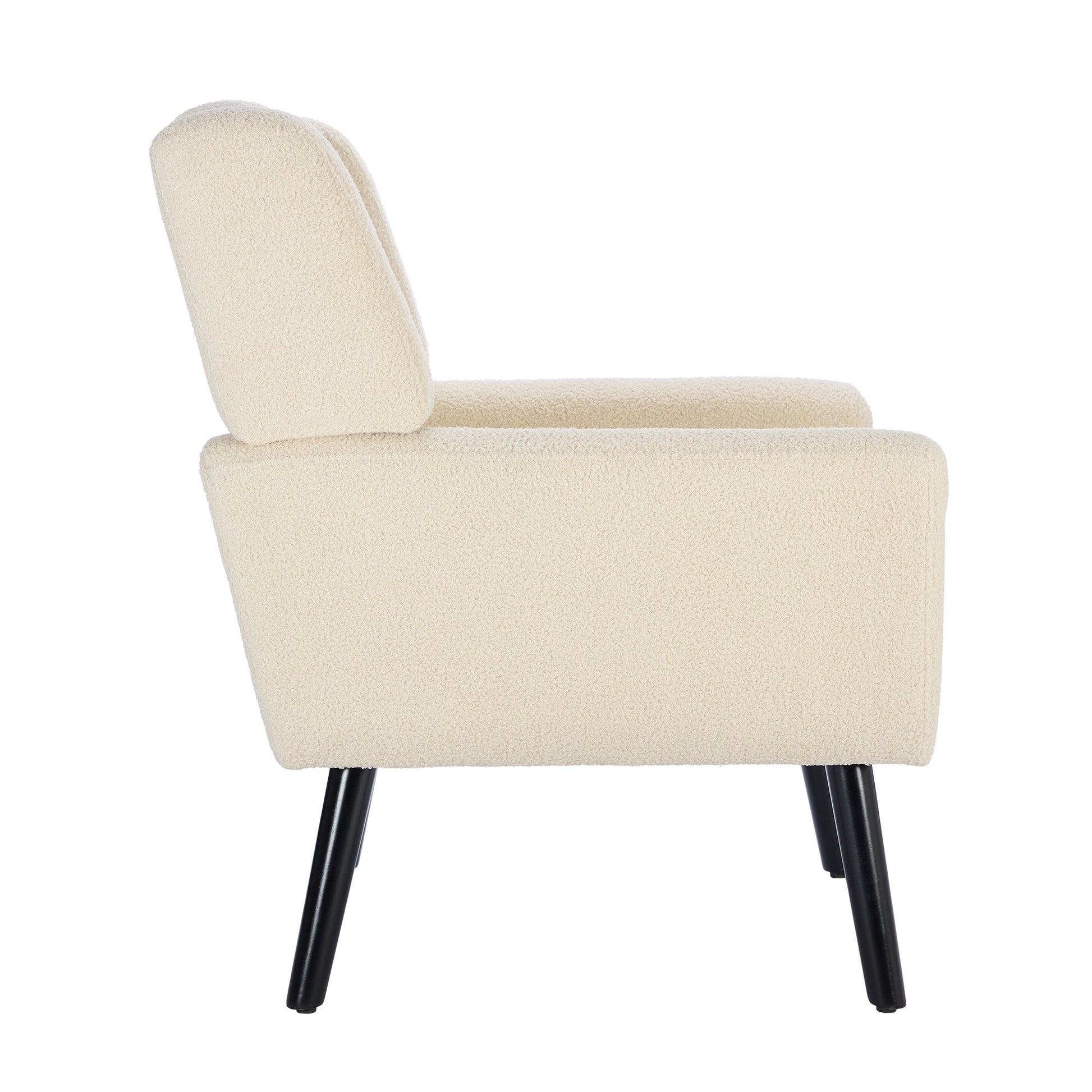 Modern Soft Teddy Material Ergonomics Accent Chair Living Room Chair Bedroom Chair Home Chair With Black Legs For Indoor Home White Teddy Fabric White Foam Upholstered