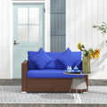 Outsunny Patio Wicker Loveseat With Cushions, 2 Seat Outdoor Pe Rattan Couch Sofa With Throw Pillows, For Porch, Backyard, Garden, Poolside, Blue Dark Blue Rattan Metal