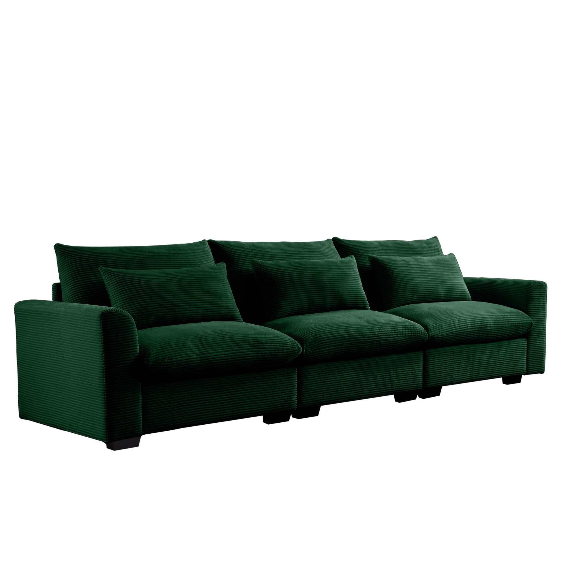 3 Seater Deep Seat Couches For Living Room, Wide And Deep Seat Comfy Living Roo Sofas With 3 Waist Pillows, Green Corduroy Green Corduroy 3 Seat