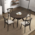 Wooden Dining Table Set, Mid Century Modern Round Rubber Wood Kitchen Table And Cross Back Upholstered Dining Chairs For Dining Room, Kitchen, Saving Space 1 Table With 4 Chairs , Brown Brown Solid