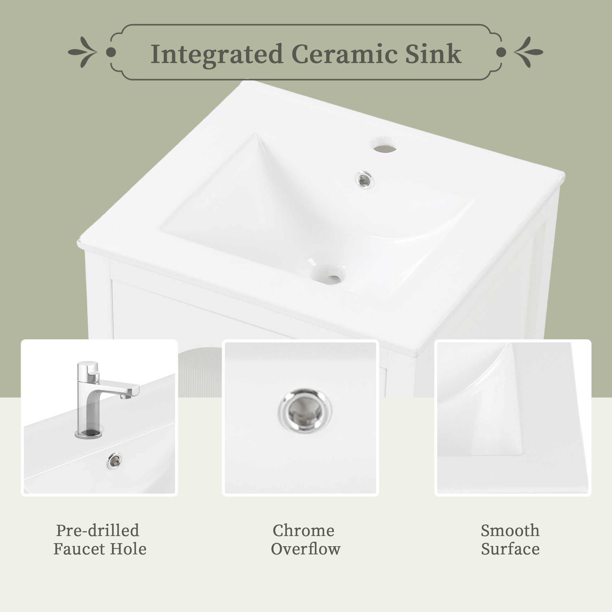 20" Bathroom Vanity With Sink, Bathroom Cabinet With Soft Closing Glass Door, A Drawer, White White Mdf