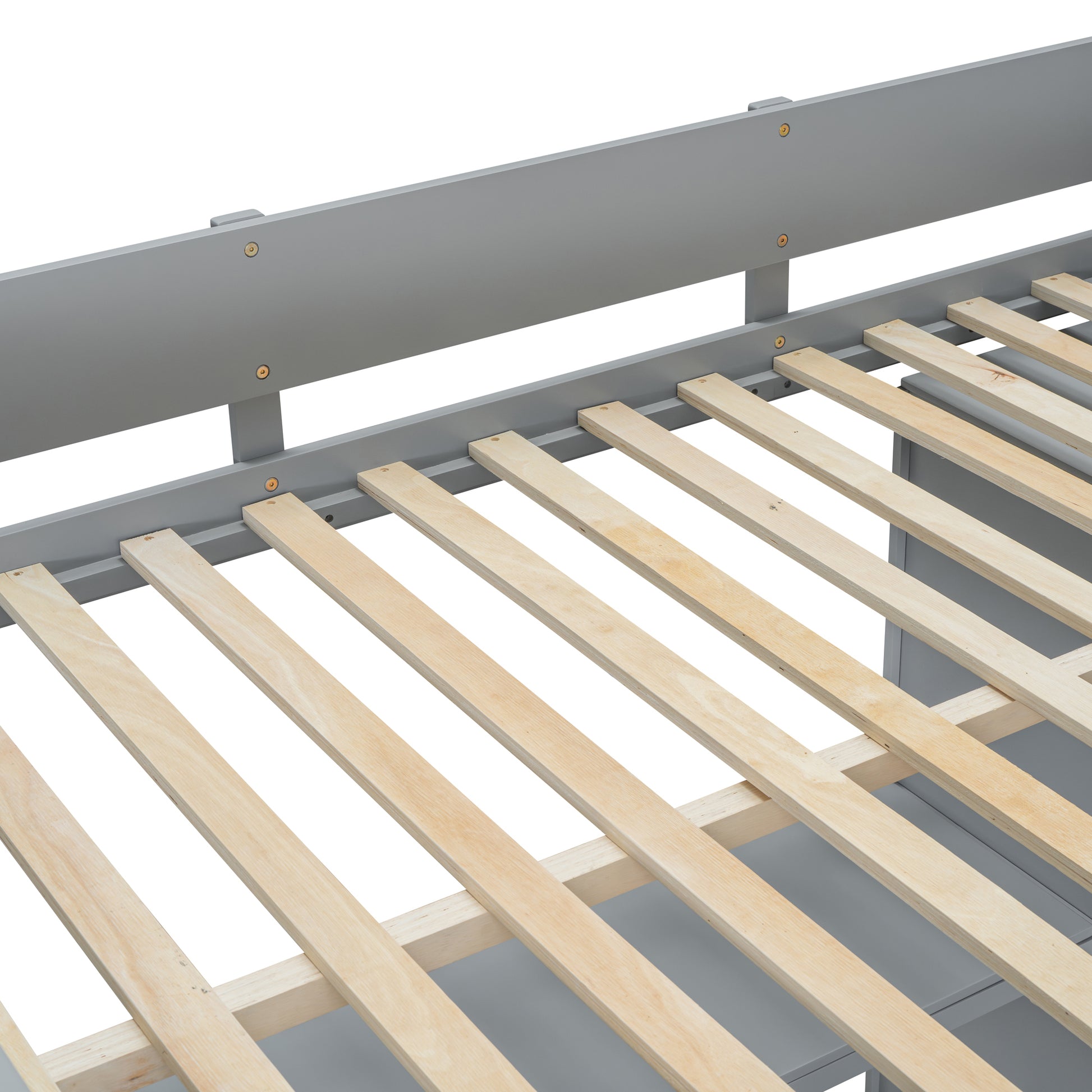 Full Size Wooden Loft Bed With Wardrobe, Desk, Drawers, Shelves, Gray Full Gray Plywood