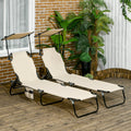 Outsunny Folding Chaise Lounge Pool Chairs, Outdoor Sun Tanning Chairs With Canopy Shade, Reclining Back, Steel Frame And Side Pocket For Beach, Yard, Patio, Tan Brown Steel