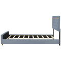 Queen Size Upholstered Platform Bed With Pull Point Headboard And Metal Wire Frame At The Head And Foot Of The Bed, Metal Feet, Velvet, Gray Queen Gray Mdf Lvl