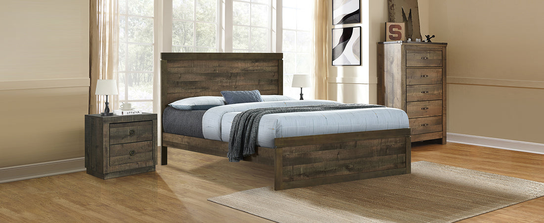 3 Pieces Vintage Farmhouse Style Queen Size Platform Bed With 10 Wooden Slats Support 2 Nightstands, No Box Spring Needed, Rustic Brown Box Spring Not Required Queen Rustic Brown Wood 3 Piece Set Bedroom Traditional Plywood