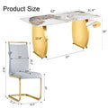 Table And Chair Set, Rock Plate Table Top, Gold Metal Table Legs, Stable And Beautiful, Suitable For Most Home Styles. Modern Simple Dining Table, Comfortable Seating. Grey Gold Seats 6 Sintered Stone