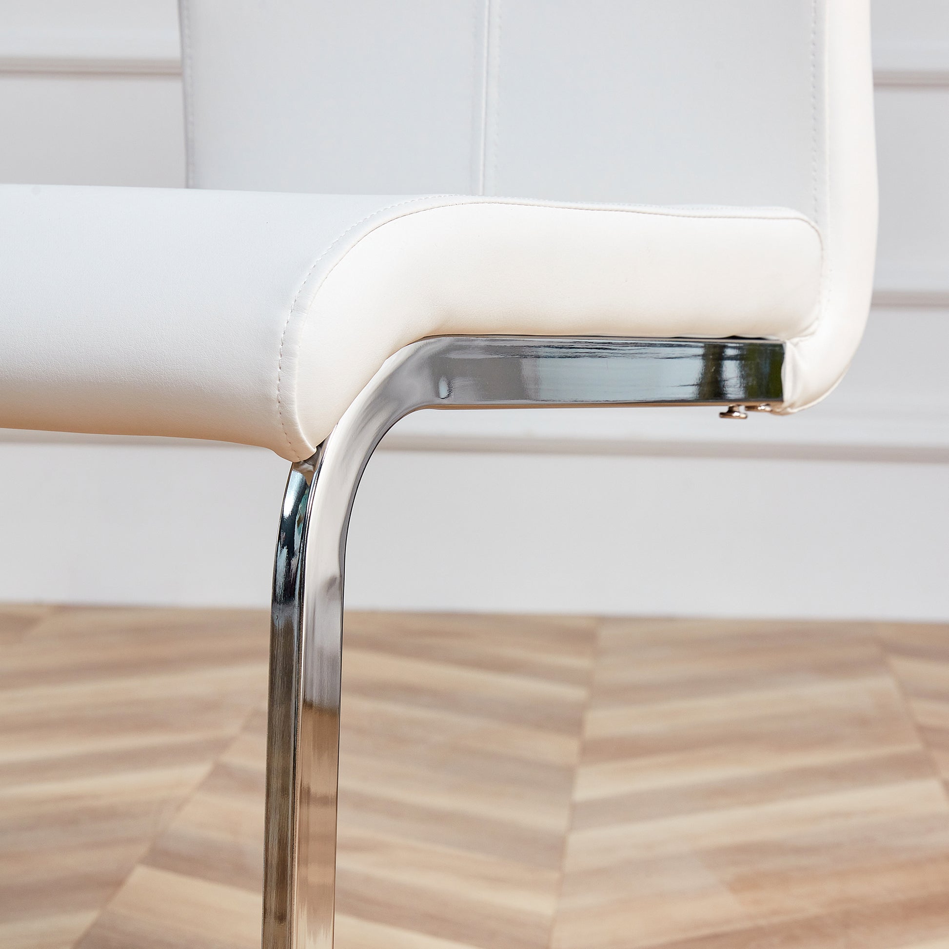 Table And Chair Set.A Rustic Industrial Rectangular Mdf Black Dining Table With Mdf Desktop And Electroplated Silver Metal Legs.Paried With 6 Chairs With Pu Cushion And Metal Legs. White Black Seats 6 Mdf Metal