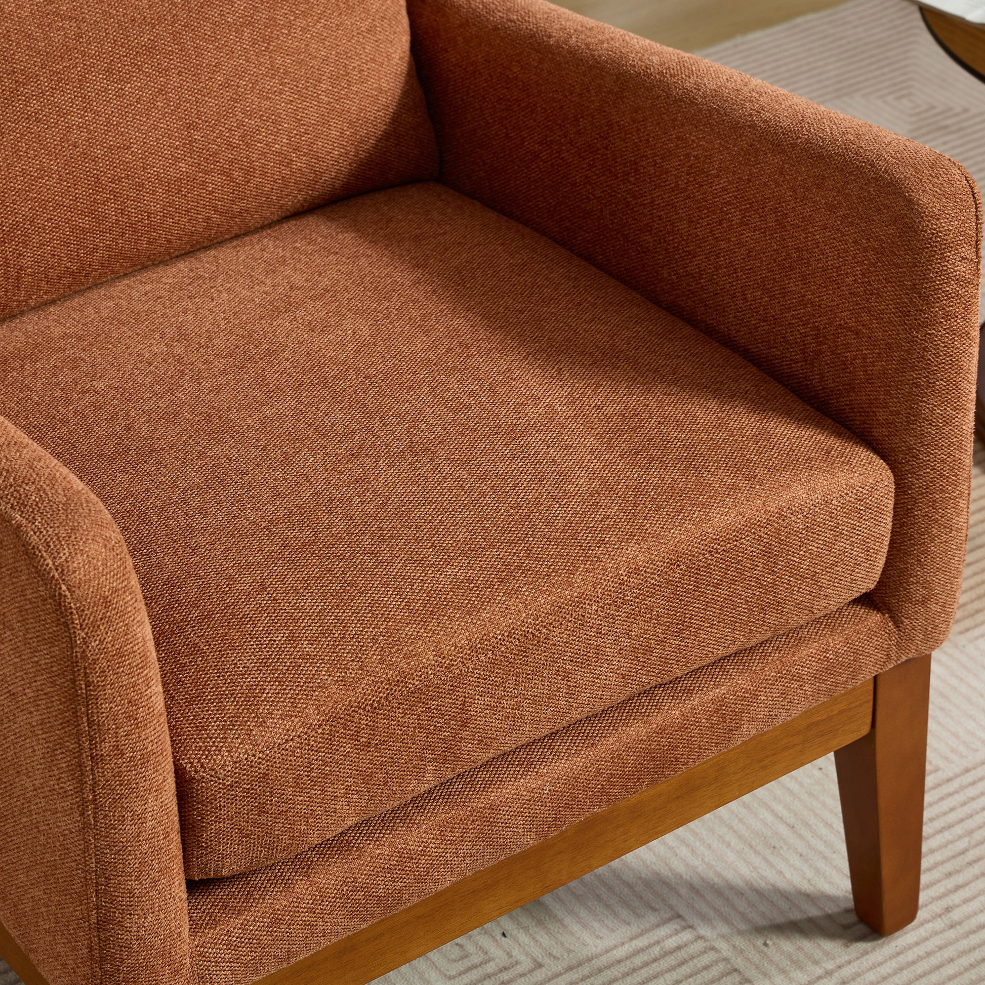 26.18" Wide Modern Accent Chair,Polyester Blend High Back Reading Chair ,Upholstered Armchair Club Chair,Single Sofa With Wood Legs For Living Room,Bedroom,Reading Room,Office,Orange Orange Foam