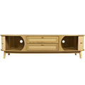 Rattan Tv Stand For Tvs Up To 75'', Modern Farmhouse Media Console, Entertainment Center With Solid Wood Legs, Tv Cabinet For Living Room,Home Theatre Natural Wood Primary Living Space 60 69 Inches