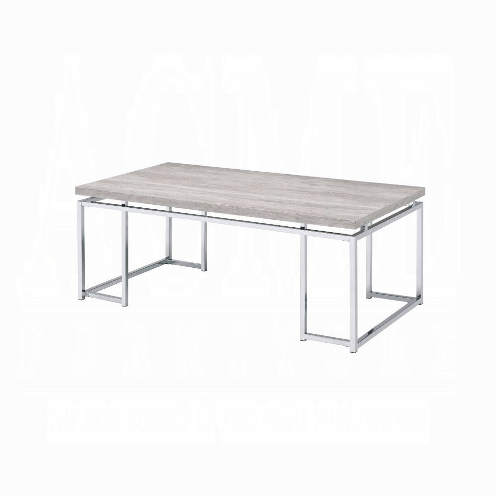 Natural Oak And Chrome Coffee Table With Metal Sled Base Oak Primary Living Space Modern Rectangular Wood Metal Sled
